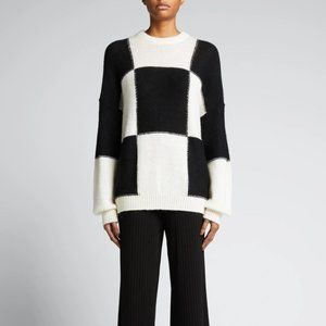 Mother Black & White Check Color Block Sweater